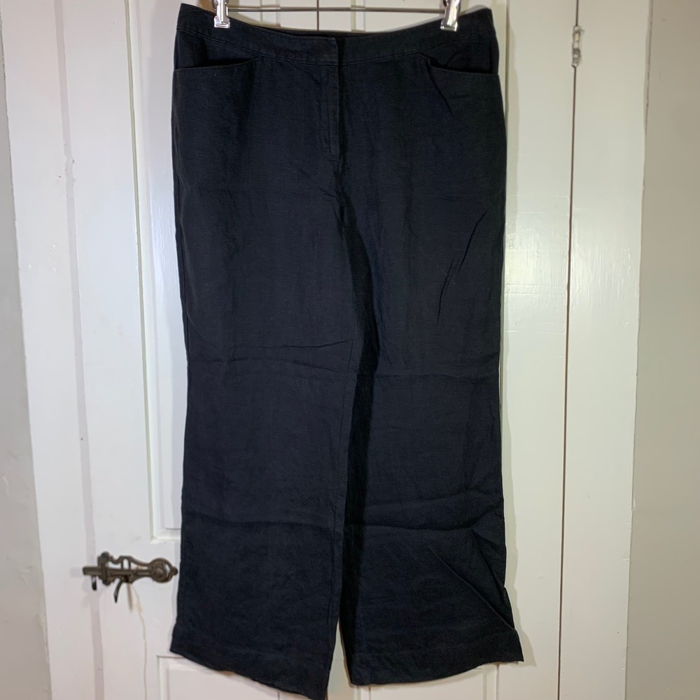 J. Jill Black 100% Linen Wide Leg Pants Genuine Fit At Waist Size 14 Lagenlook